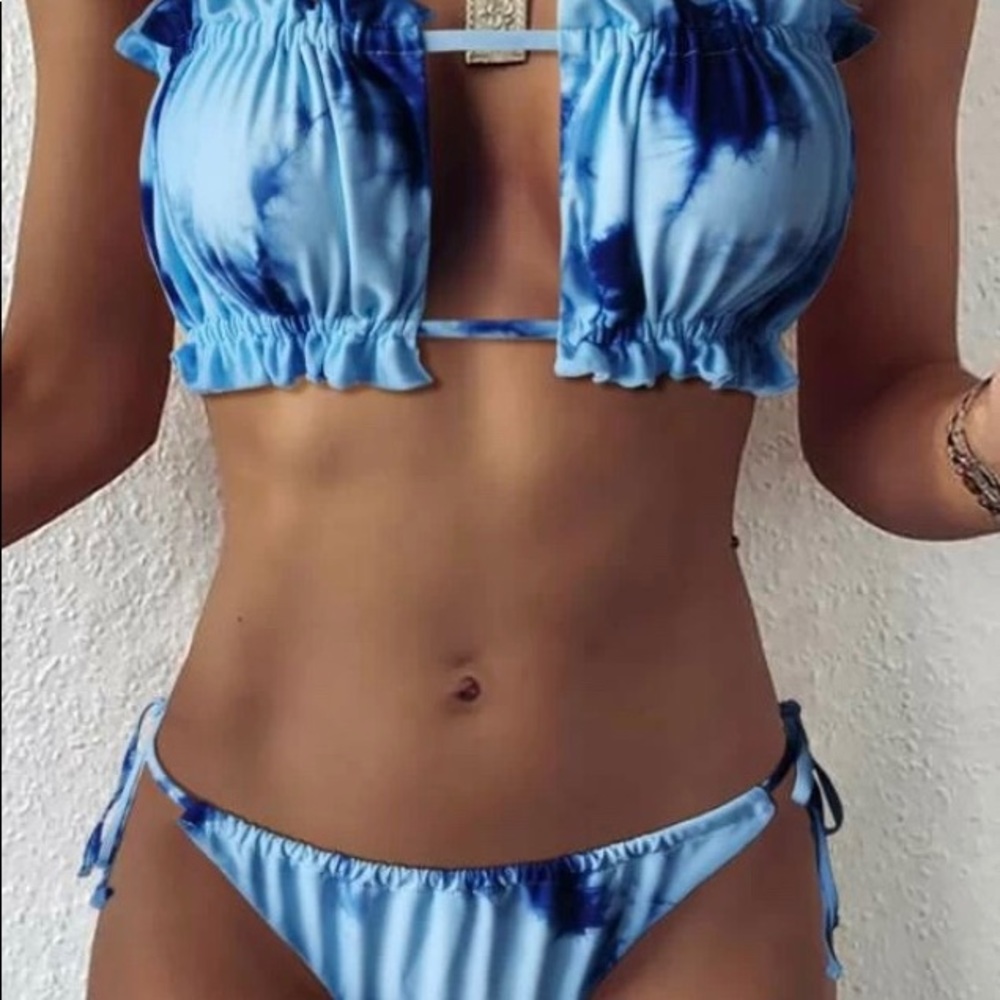 Tie Dye Ruched Bandeau Tie Side Bikini Swimsuit